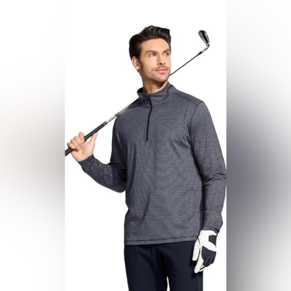 Maelreg Men's Golf Quarter Zip Dry‎ Fit Grey Stripe Performance Pullover Size XL